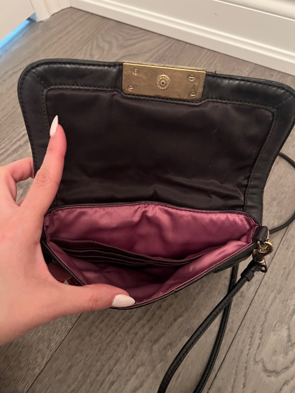 ๐ Coach Black Leather Crossbody with Red Cherry Charm - Picture 9 of 9
